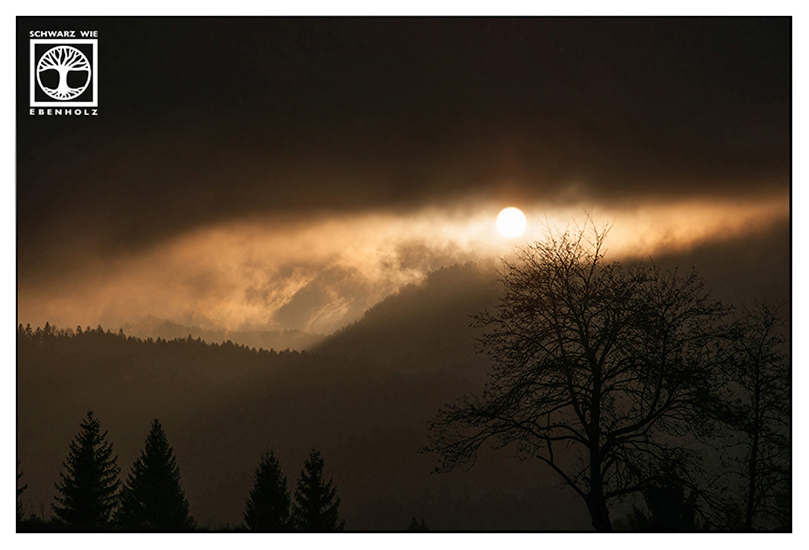 sunset mountains, light darkness, sunset fog, bavaria, germany