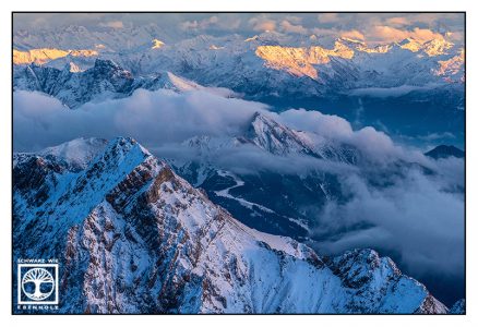 Zugspitze, mountains winter, snowy mountains, mountains panorama, Alps, Bavaria, Zugspitzland, sunset mountains