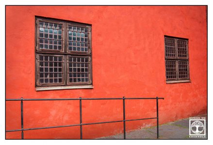 orange wall, windows, Malmö, Sweden, Sverige, orange windows