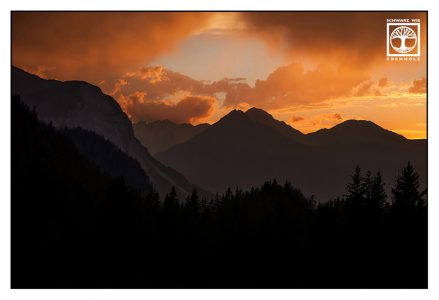 mountain sunset, austria, ehrwald, alps sunset