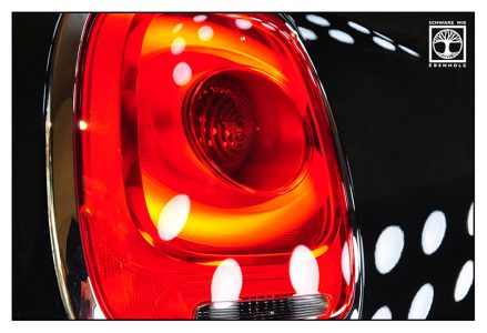 mini cooper, mini cooper backlight, abstract photo, abstract photography, red light, point line area photography