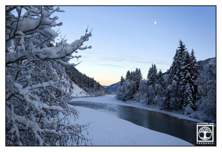 river in winter, winter night