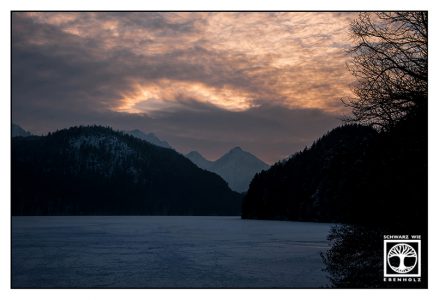 Alpsee, Alpsee winter, Lake Alpsee, Lake Alpsee winter, winter lake, sunset lake, sunset lake winter, Neuschwanstein