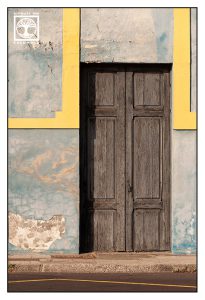 wooden door, blue wall, Tazacorte Puerto, La Palma, Tazacorte