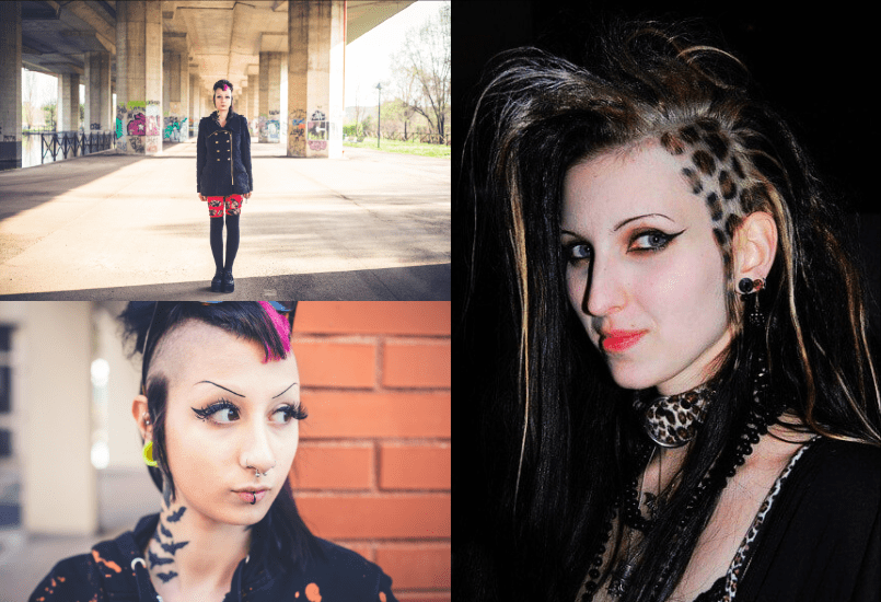 Auf dieser Collage sind drei Gothic-Frauen im Batcave Look zu sehen.